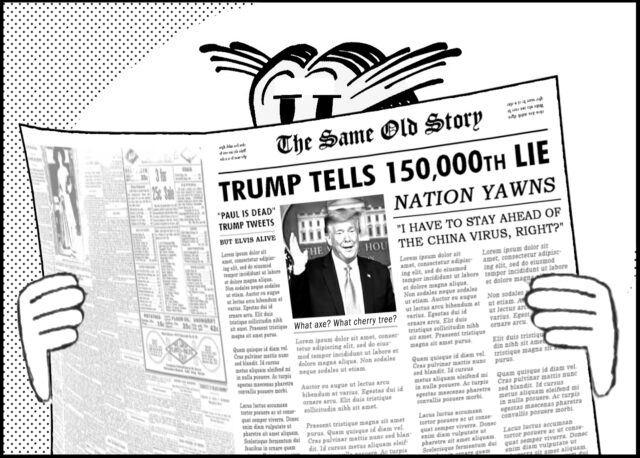 Character Reading the Same Old Story about Trump's Lies